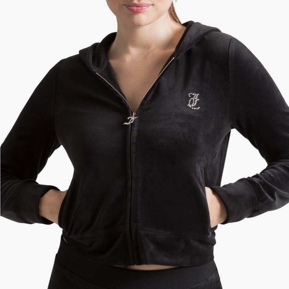 Juicy Couture Black Rhinestone Bling Logo Velour Hoodie
